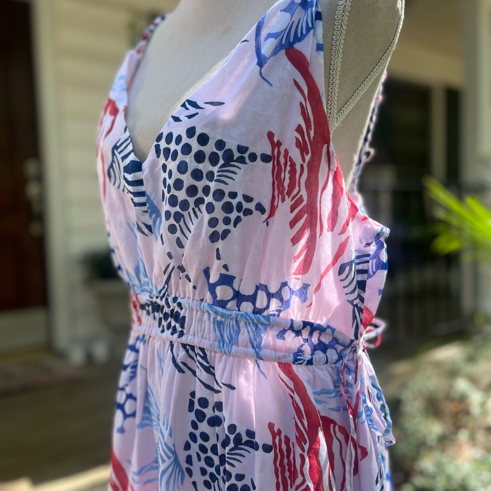 Loft NWT Maxi Dress, Double Fish Print, Spaghetti Straps, XL, Red + Blue - Picture 8 of 15
